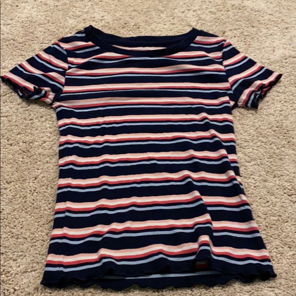 ribbed lettuce edges stripped t shirt